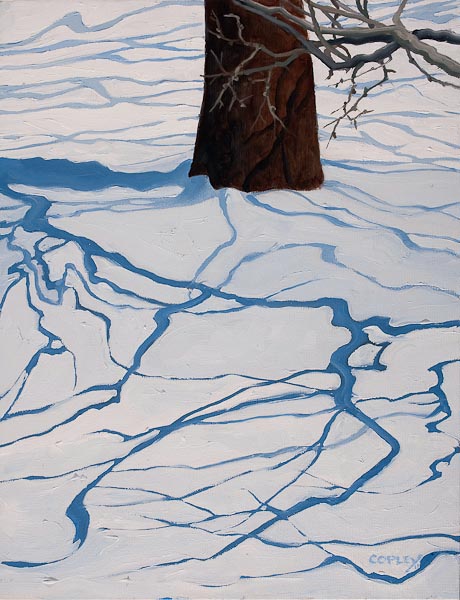 painting of tree shadows on snow