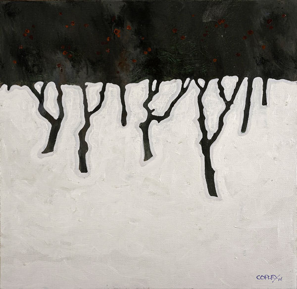 painting of apple trees in the snow