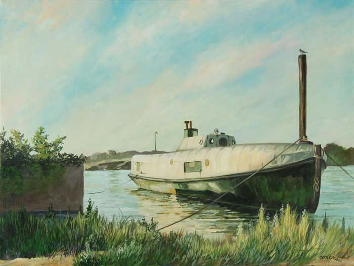 painting of a boat named the Katherine Z docked