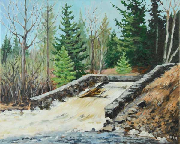 painting of a spillway on the Trout River