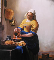 painting of a milkmaid wearing a U of M football jersey