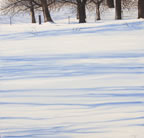 painting of a snow covered field with shadows across it