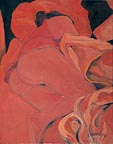 painting of a women all in reds and blacks