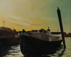 sunset with the boat named katherine V in foreground