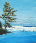 painting of a show covered shoreline